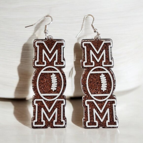 FOOTBALL MOM DANGLE EARRING - Picture 1 of 4